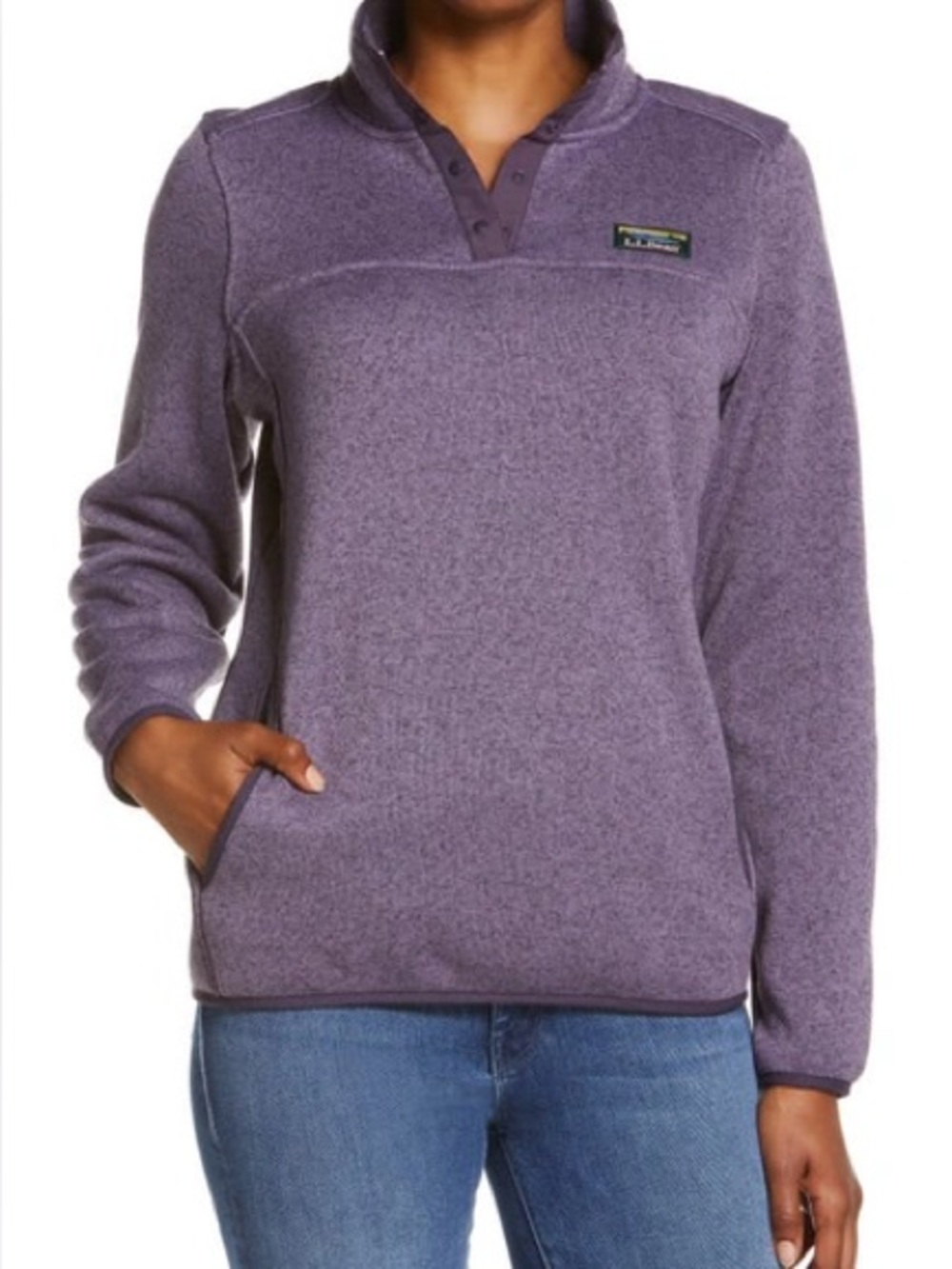 L.L. Bean Heathered Purple Snap-Placket Pullover